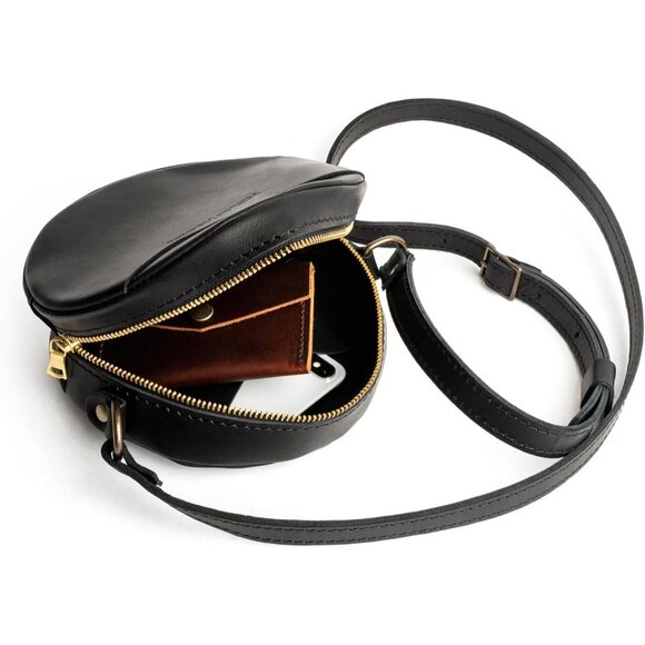 🆕Portland Leather Women Black Imported Goods Circle Handmade Crossbody Bag - Picture 3 of 8